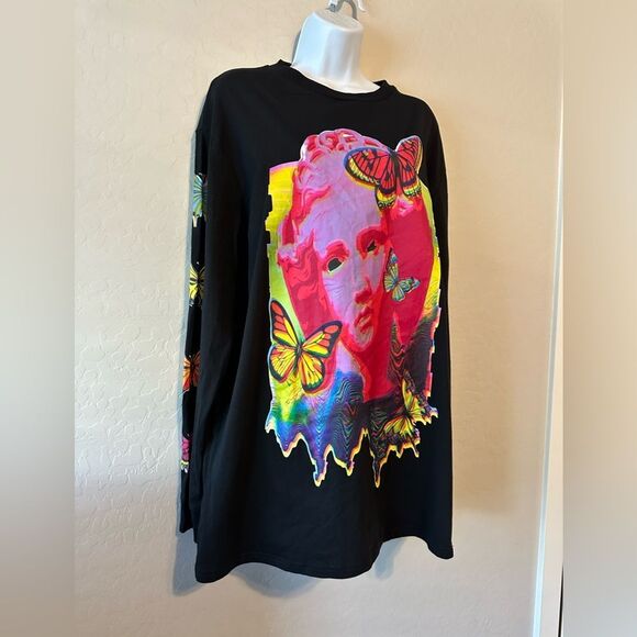 Dolls kill Current‎ mood ACID CANVAS LONG SLEEVE TEE butterfly size Large - Picture 2 of 8